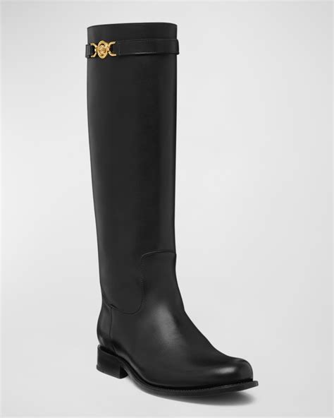 Versace Medusa Leather Riding Boots 